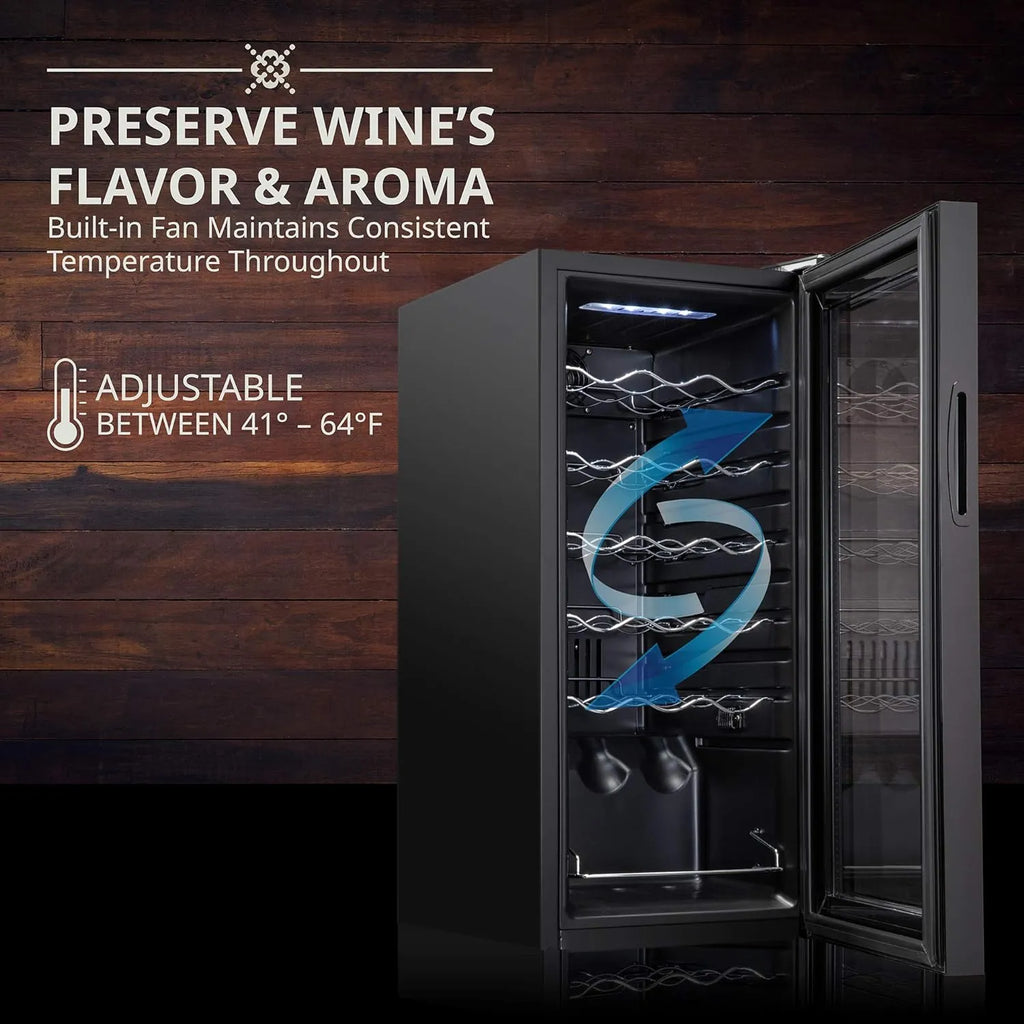 18 Bottle Compressor Wine Cooler Refrigerator With Lock, 41F-64F Digital Temperature Control