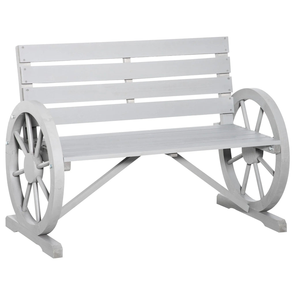 Outsunny Wooden Wagon Wheel Bench, 2-Person, Fir Wood, Carbonized, 41.5in L x 23.25in W x 29.5in H - 84B-183