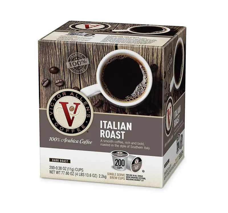 Victor Allen's Coffee Italian Roast Dark Roast Single Serve Pods, 200 Count - Keurig K-Cup Compatible