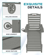 Ciokea Outdoor Oversized HDPE Chaise Lounge Chair With Wheels, Cup Holder And 5 Positions