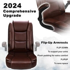 Big And Tall Ergonomic Office Chair, High Back Leather Executive Computer Chair With Padded Flip-Up Arms - 20.87in D x 27.3in W x 47.24in H