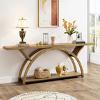 2-Tier Slim Console Sofa Table, Engineered Wood and Metal - 11.81 in D x 70.87 in W x 33.46 in H