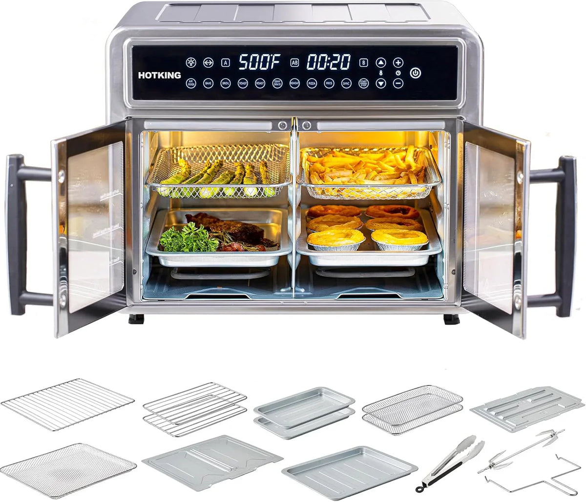HotKing Dual-Zone Air Fryer Toaster Oven Combo, 28 QT Stainless Steel - KATO-28A1
