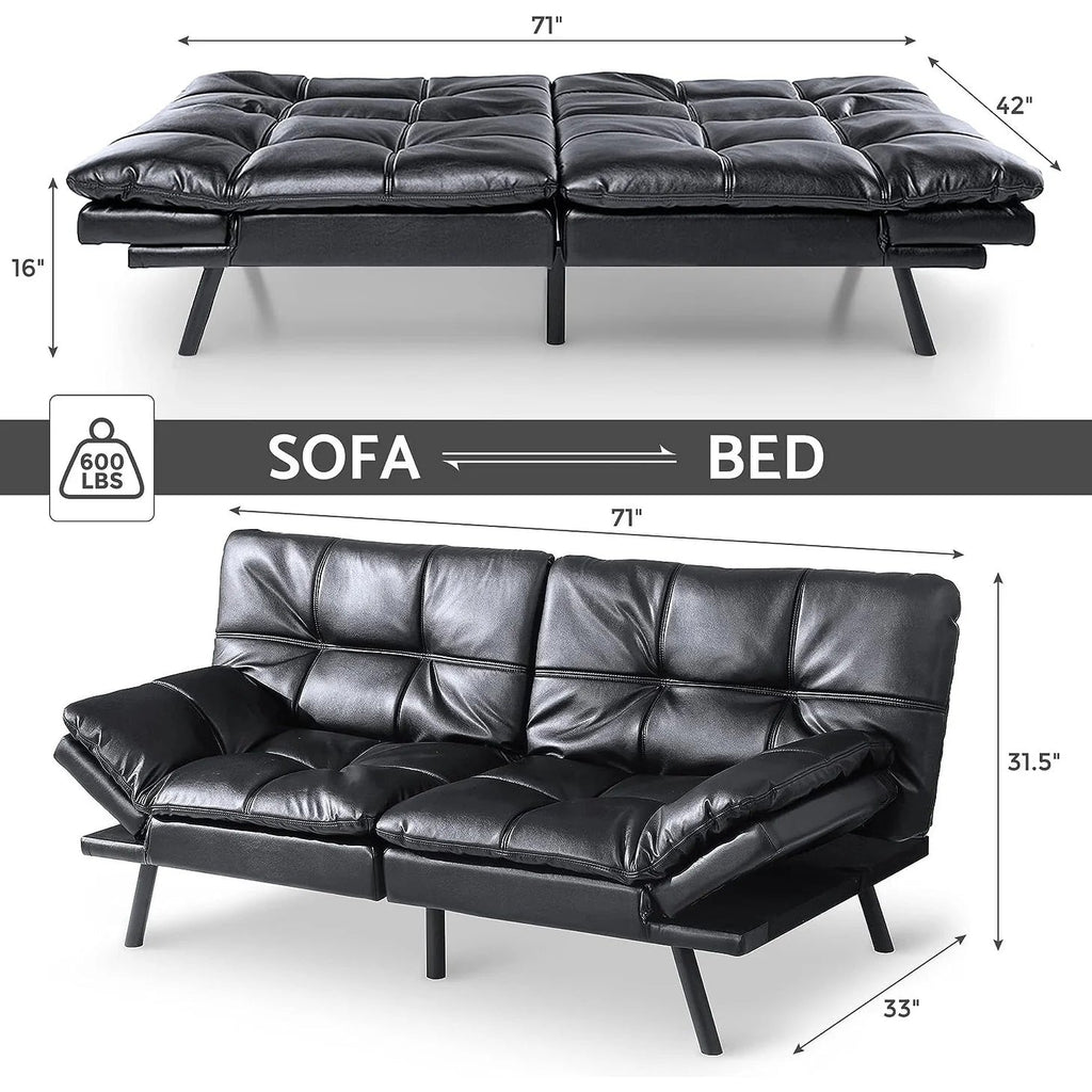 Convertible Futon Sofa Bed With Memory Foam, 71in