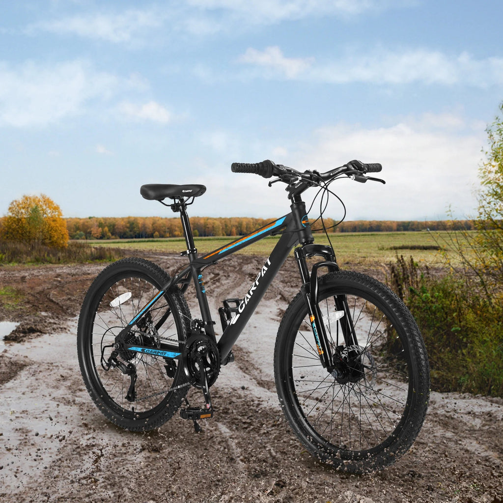 26 Inch Men's Mountain Bike With Shimano 21-Speed And Disc Brakes - Black Orange