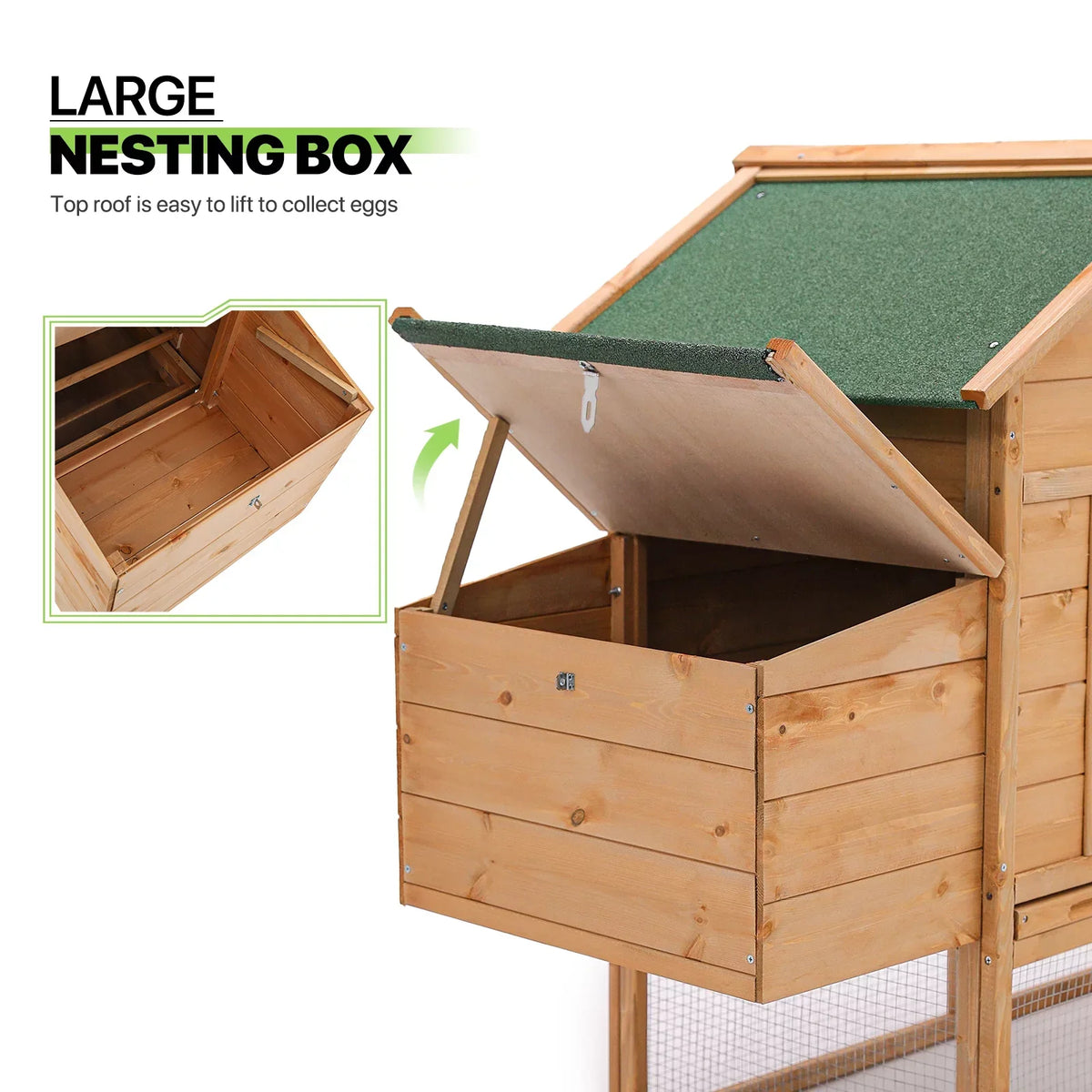 Magshion 2-Tier Chicken Coop With Nesting Box, 80 Inch Wooden Rabbit Hutch - Natural