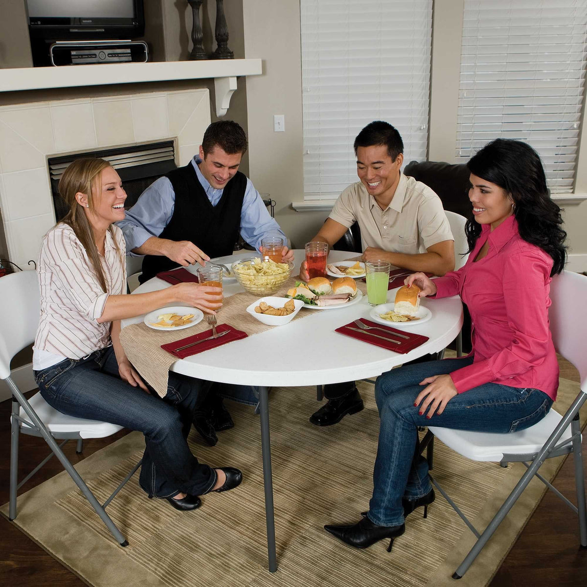 Lifetime 48 inch Round Fold-In-Half Table, White Granite - 280064