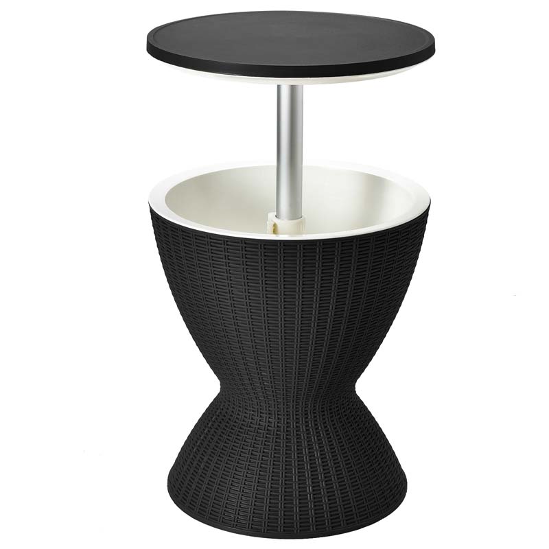 3-in-1 Rattan Outdoor Patio Ice Cooler Side Table, 8 Gal - Adjustable 22.5 in/32.5 in Height
