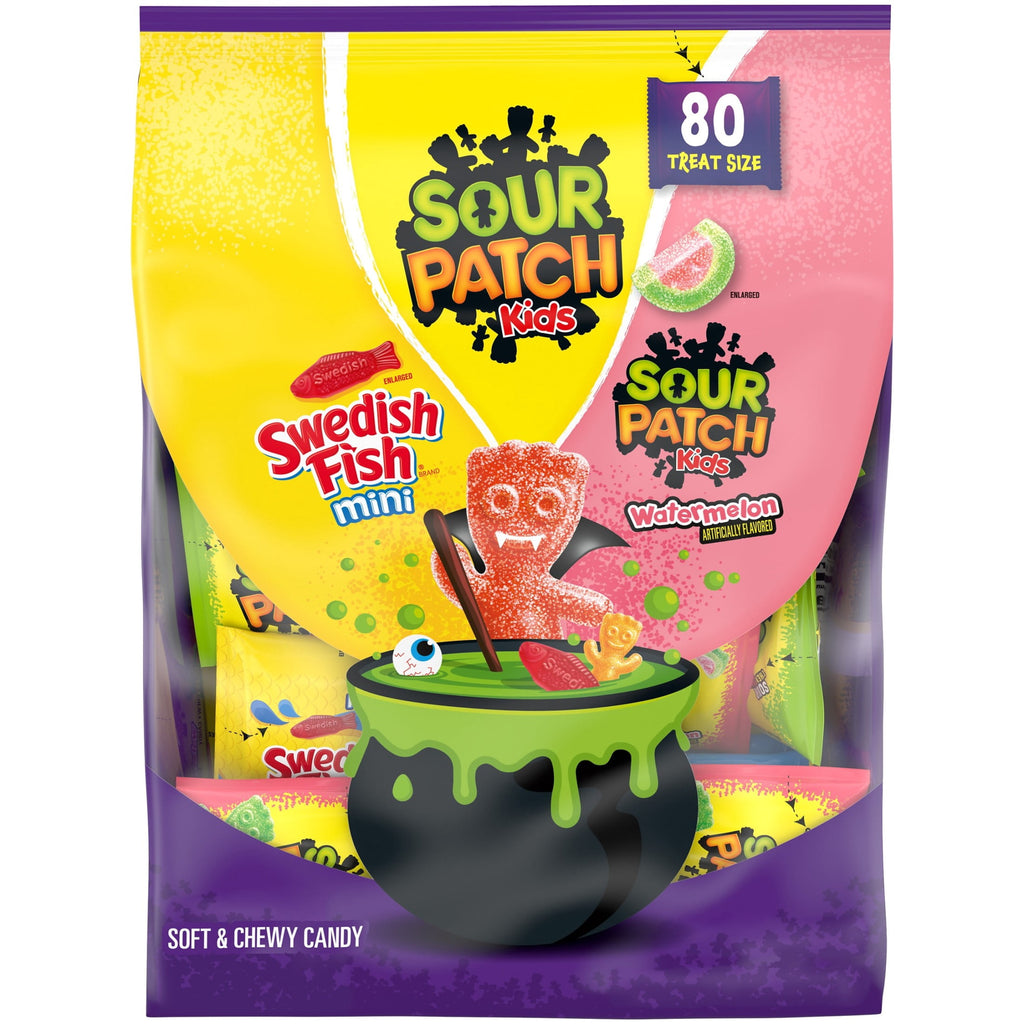 SOUR PATCH KIDS & SWEDISH FISH Mini Soft & Chewy Gummy Halloween Candy Variety Pack, 80 count