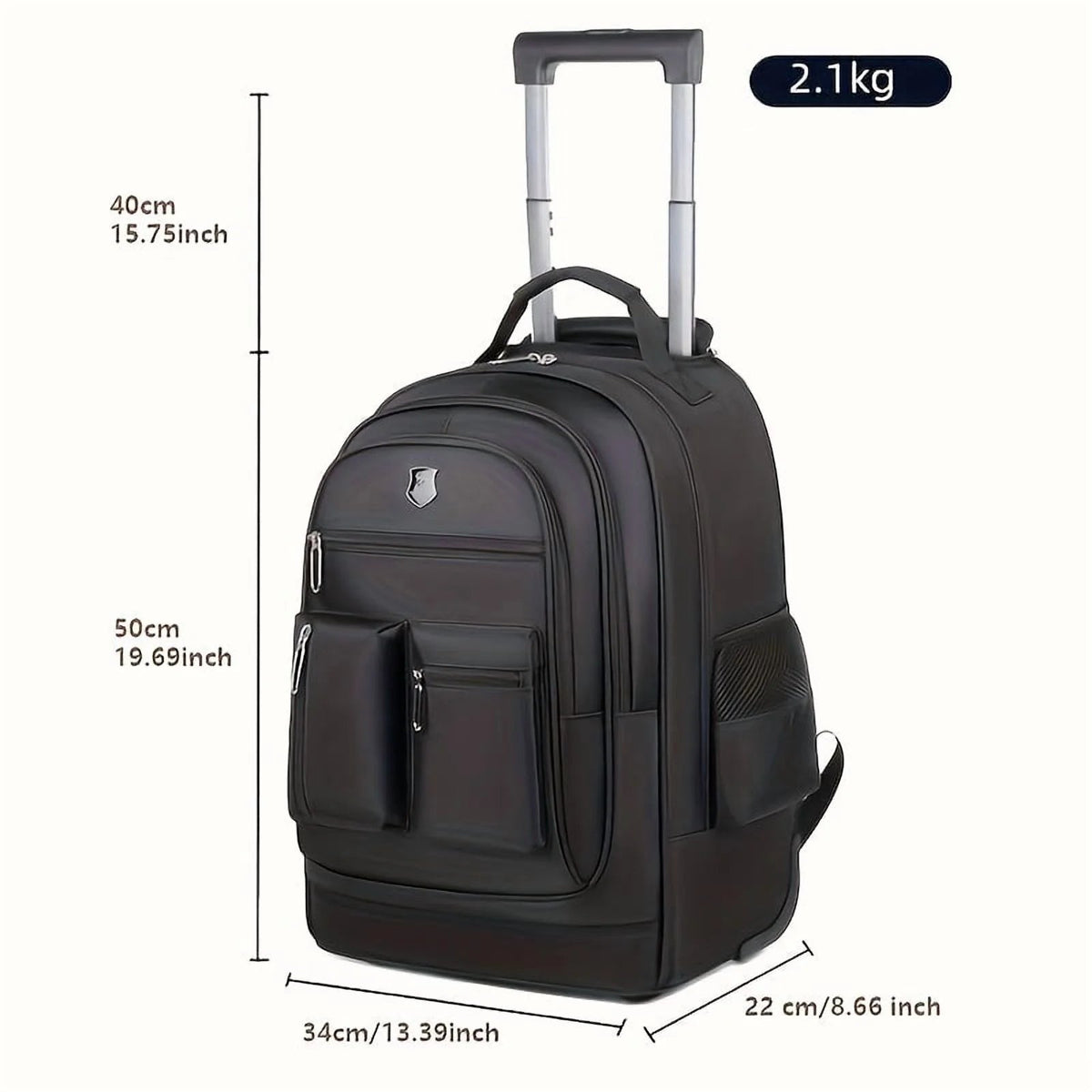 Rolling Backpack With Retractable Handle, Aluminum Frame, Oxford Fabric, Black