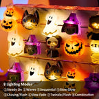 PMMIPNW Halloween LED Fairy String Lights 20LED - Spooky Pumpkin, Witch, Mummy & Cat, 8 Modes with Timer, Designs for Party Decor, Battery Operated Halloween Decorations