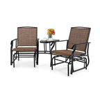 2-Person Double Swing Glider Chair With Glass Table, Steel And Fabric - 77in x 34in x 36in