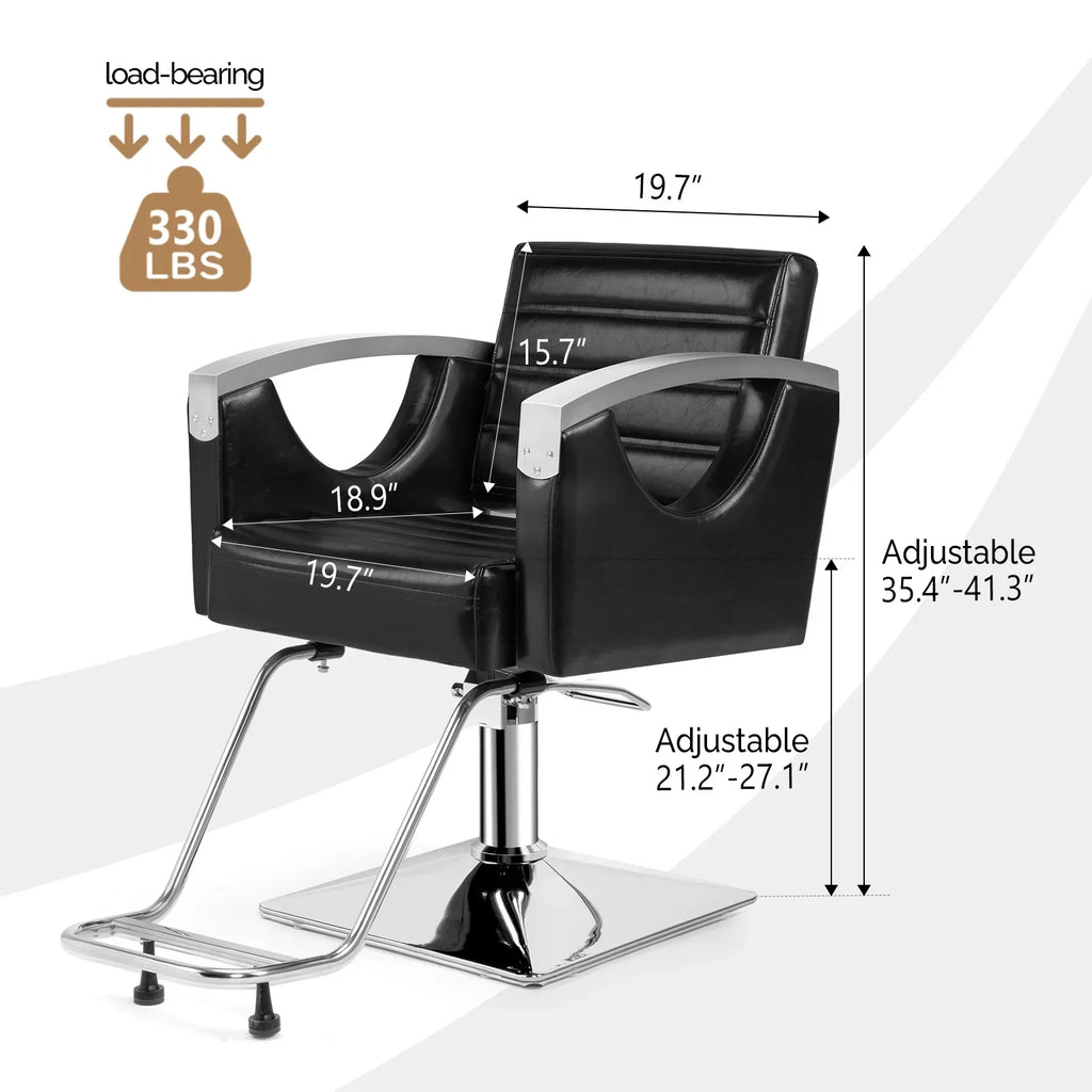 OmySalon Hydraulic Barber Chair With Stainless Steel Armrests, Brown Or Black