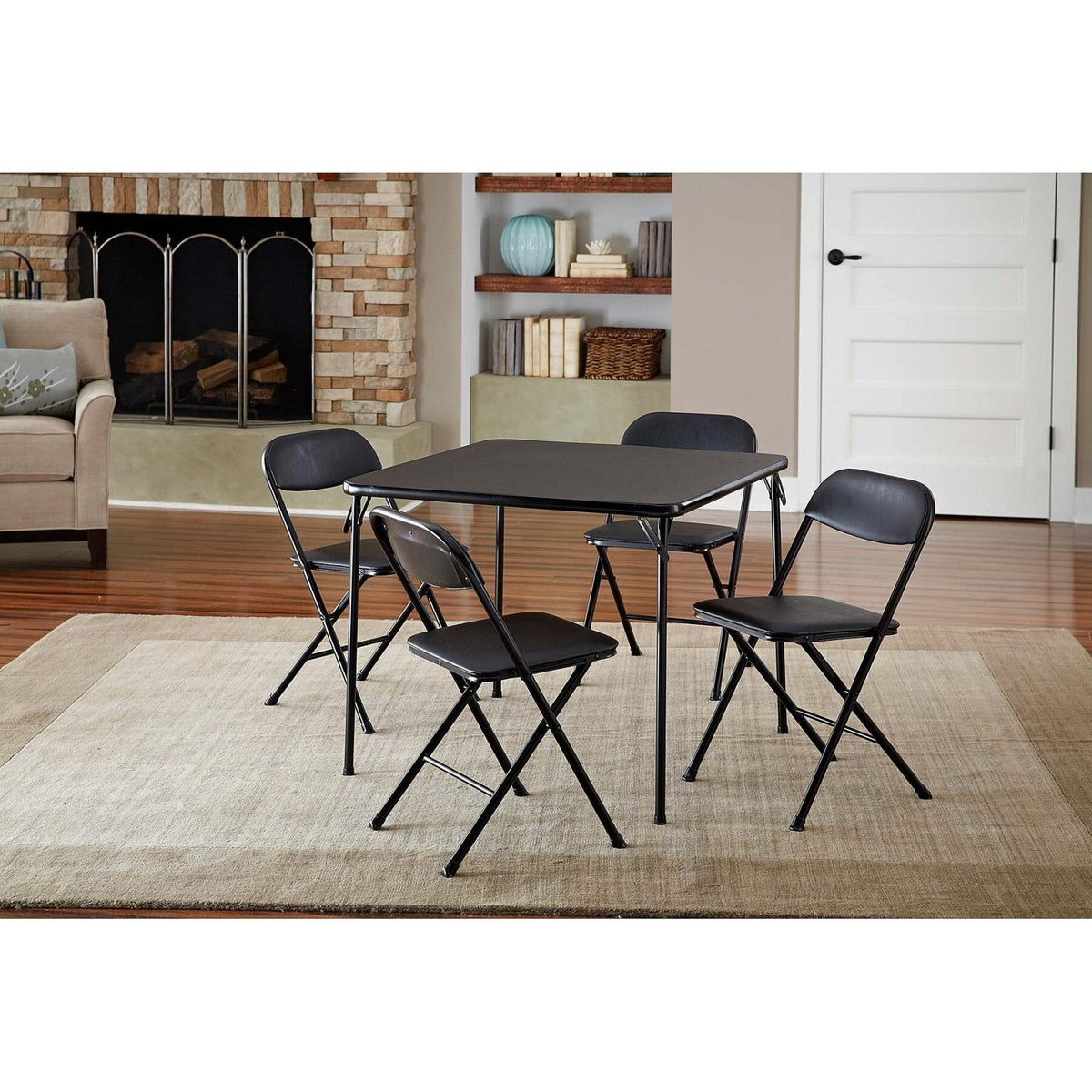 Cosco 5-Piece Folding Card Table Set, Black - Vinyl Seats - 37523BLK1W