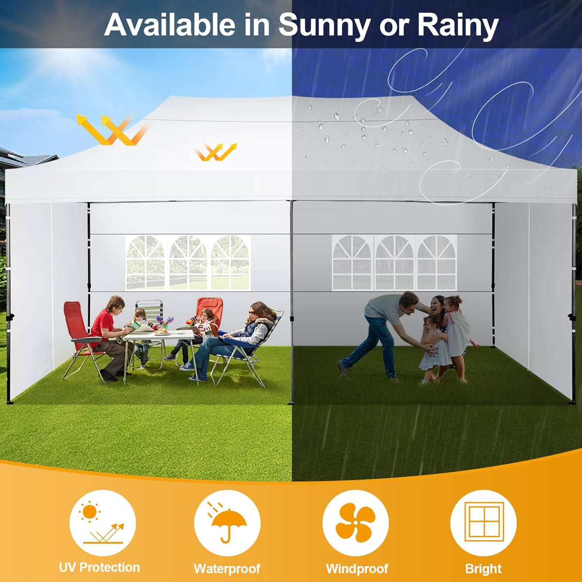 COBIZI Pop-Up Canopy 10 x 20 ft, White, 6 Sidewalls