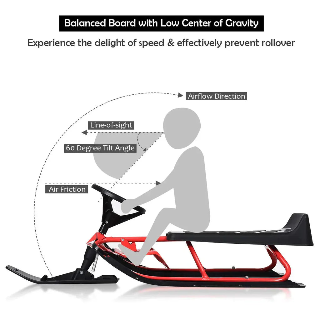 Snow Racer Ski Sled Slider Board With Twin Brakes