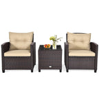 3-Piece Rattan Patio Conversation Set With Cushions And Coffee Table