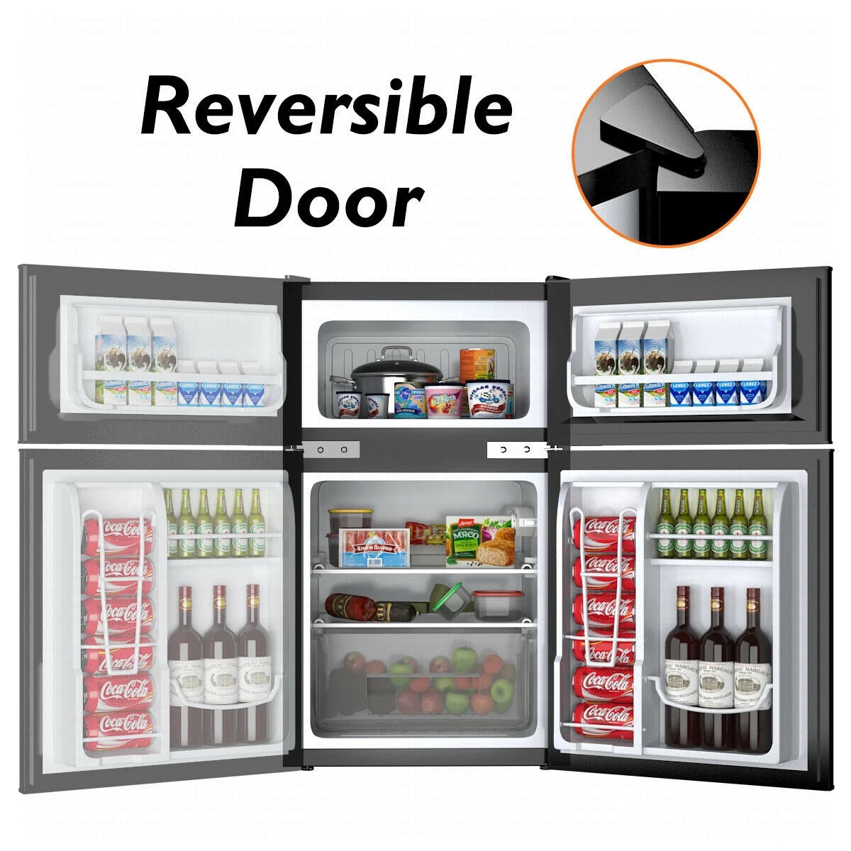 Costway Compact Refrigerator With Internal Freezer, Grey, 3.2 Cu. Ft.