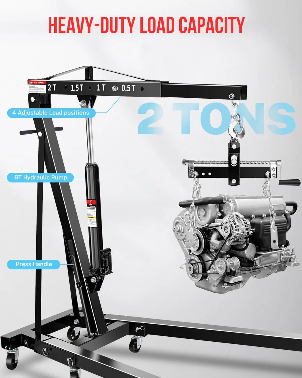 Garvee 2 Ton Hydraulic Folding Shop Crane Engine Hoist With Lever