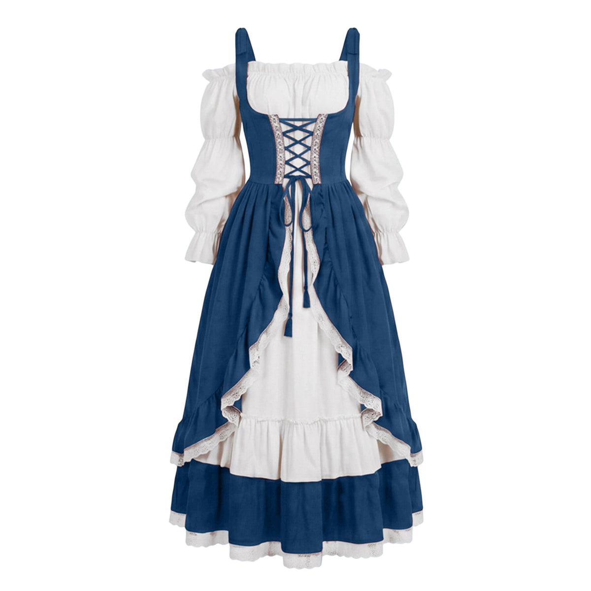 Kinrui Renaissance Costume Women Vintage Medieval Victorian Dress Tie Knot Corset Ren Faire Maid Fairy Cosplay Princess Dresses Blue 3XL