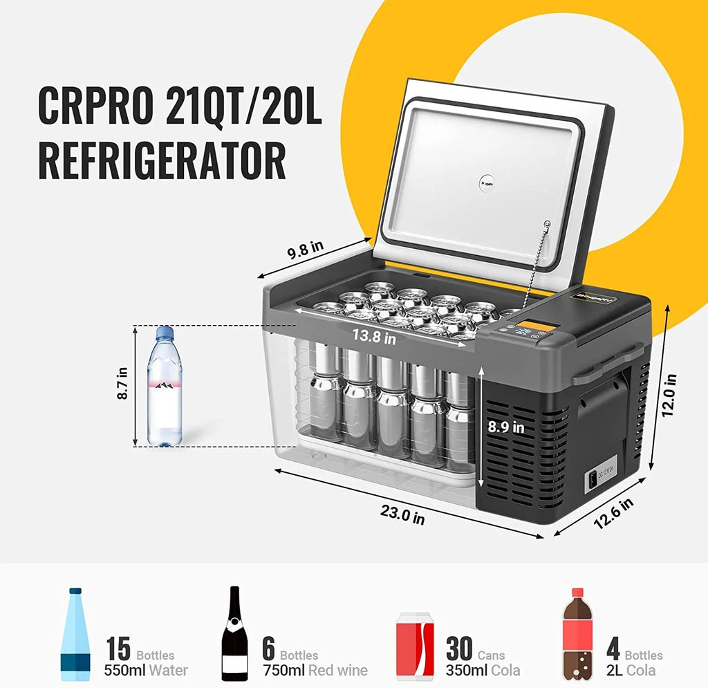 BougeRV Portable Car Refrigerator 21 Qt, 12 Volt, Black - CRPRO