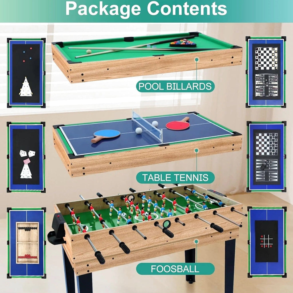 Rioloiuy 12-in-1 Combo Game Table, 48 x 24 x 26.5 inch, Wood-1