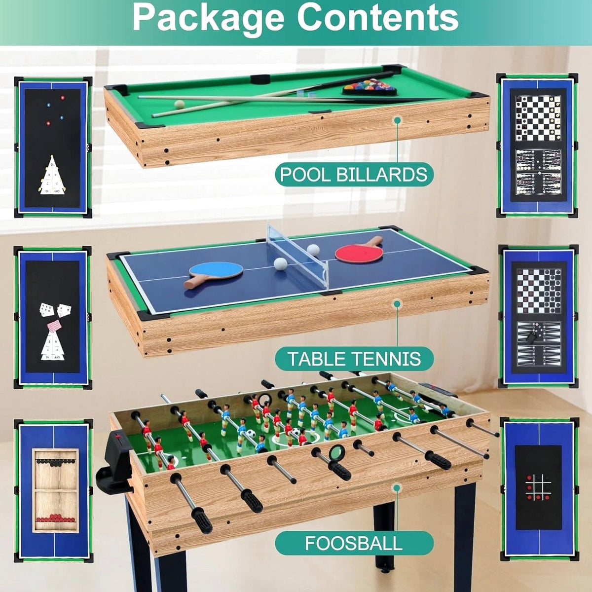 Rioloiuy 12-in-1 Combo Game Table, 48 x 24 x 26.5 inch, Wood-1