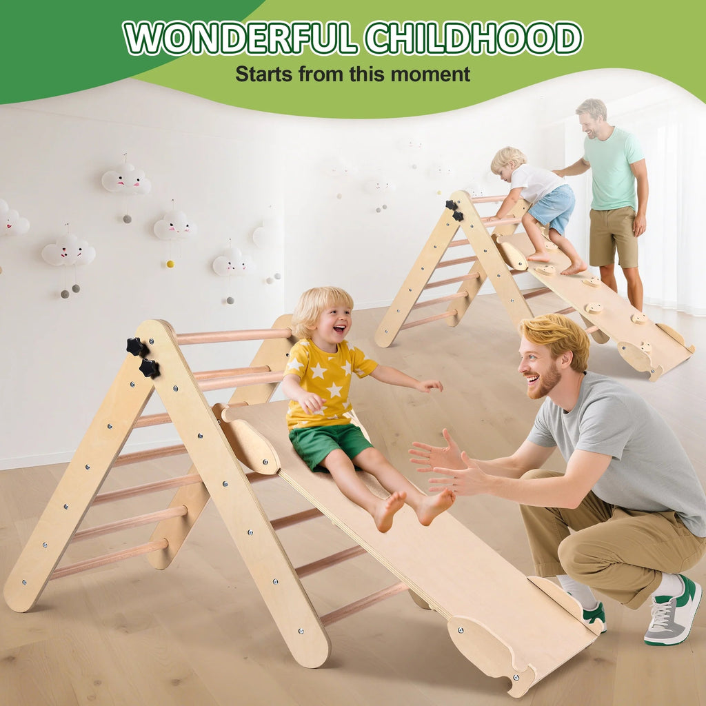 Lookfly 8-in-1 Foldable Pikler Triangle Climbing Set With Ramp - Natural-Color Or Multicolor