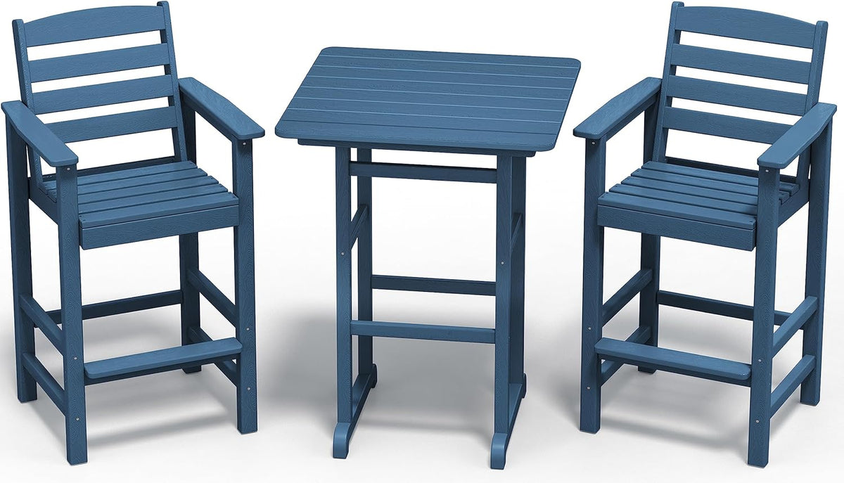 SERWALL 3-Piece Adirondack Bar Height Chair And Table Set, Blue