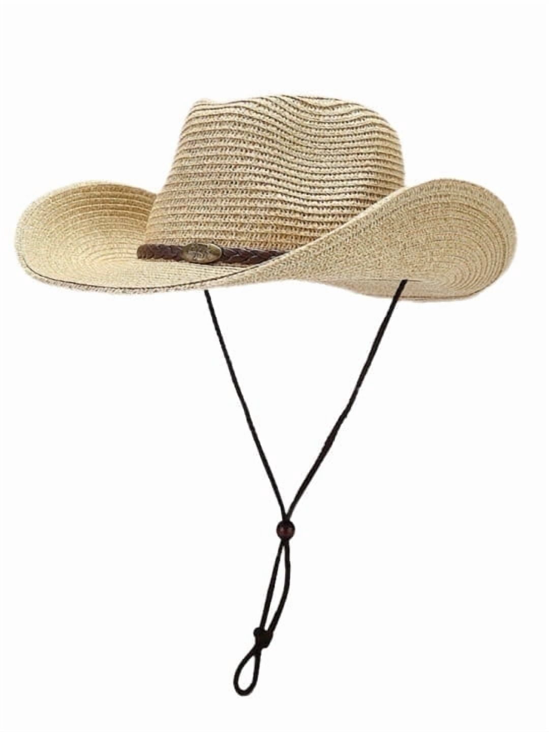 COOPLUS Straw Cowboy Hat for Women Western Cowgirl Adjustable Chin Strap Hats for Summer