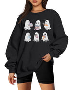 KimSoong Halloween Sweatshirts for Women Ghost Reading Books Sweater Cute Spooky Bookish Shirt Fall Pullover Tops