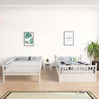 Full Over Full Convertible Bunk Bed Frame With Trundle, Ladder And Guardrails