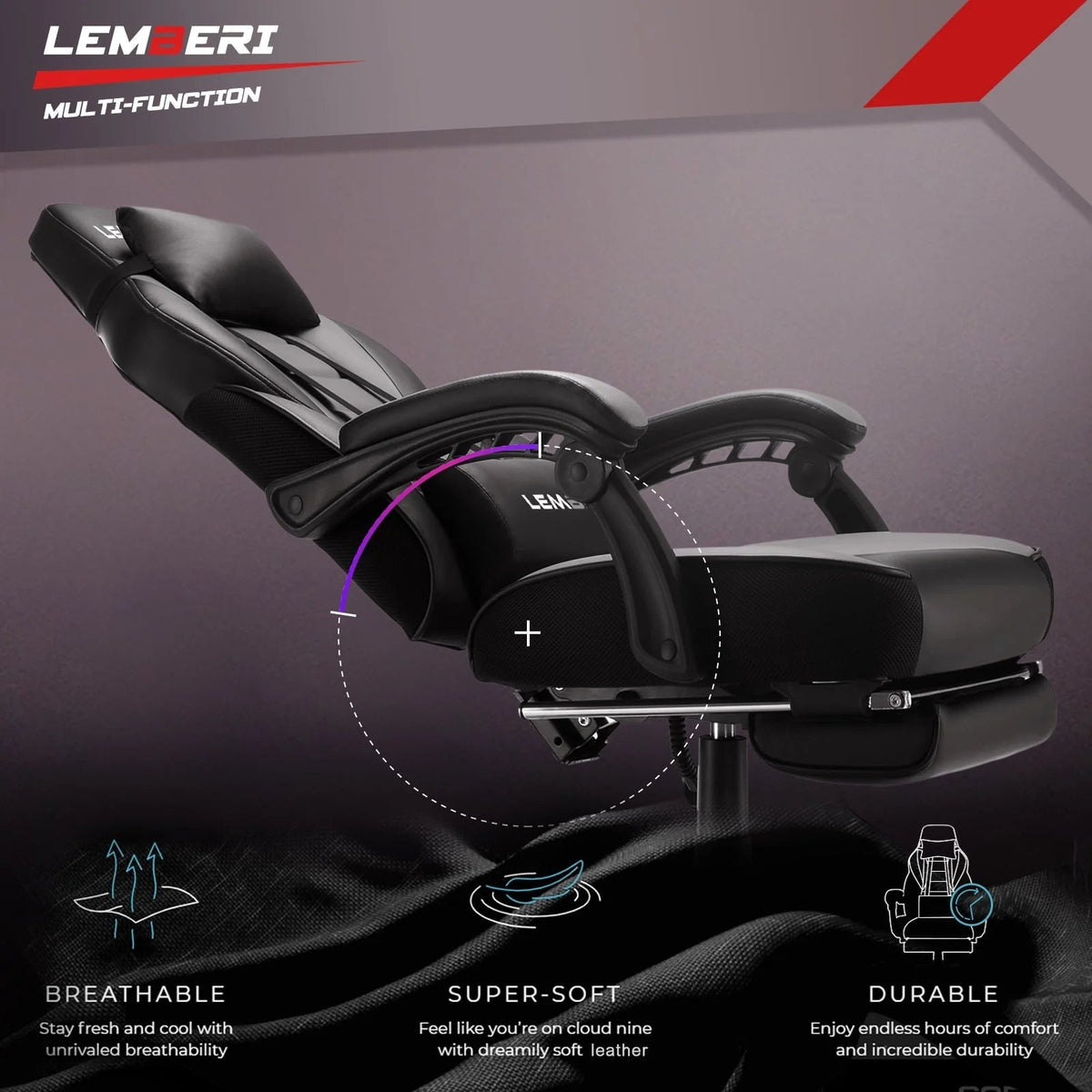 Waleaf Gaming Chair With Lumbar Massage And Footrest