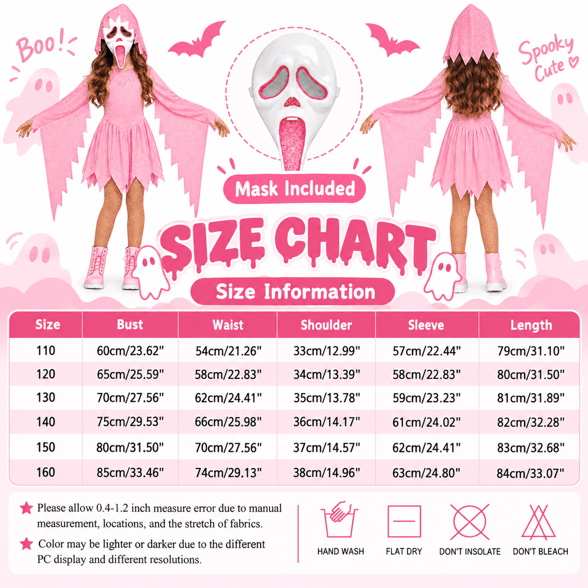 Pink Glitter Ghost Halloween Costume for Girls, Hooded Cosplay Dress with Mask, Spooky Horror Party Outfit
