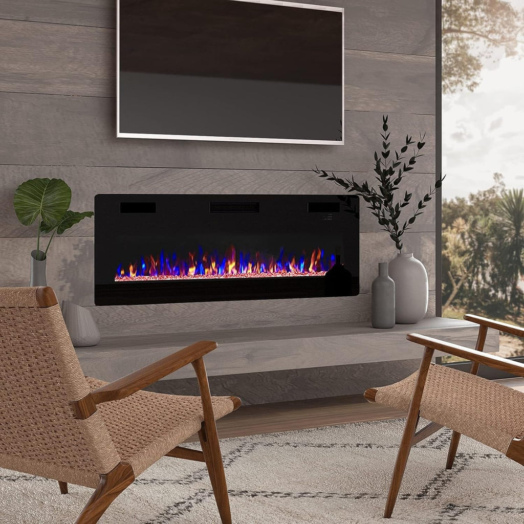 Ultra-Thin Linear Electric Fireplace, 30-72 Inch, Wall Mounted/Recessed