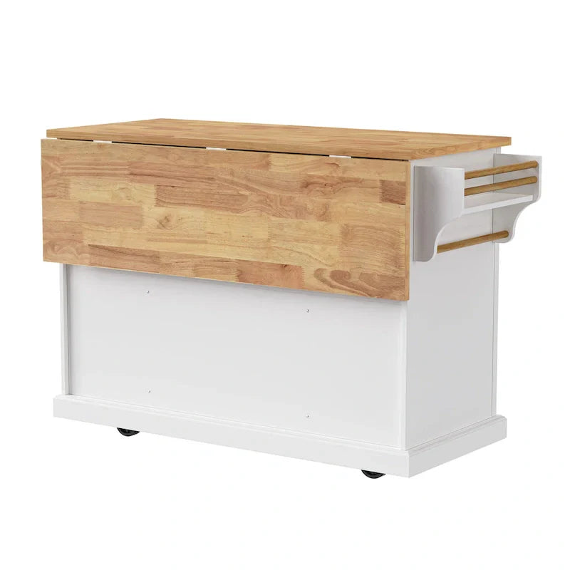 Kitchen Island Cart With Wood Drop Leaf, 54.1 x 29.5 x 35.9 Inches, White