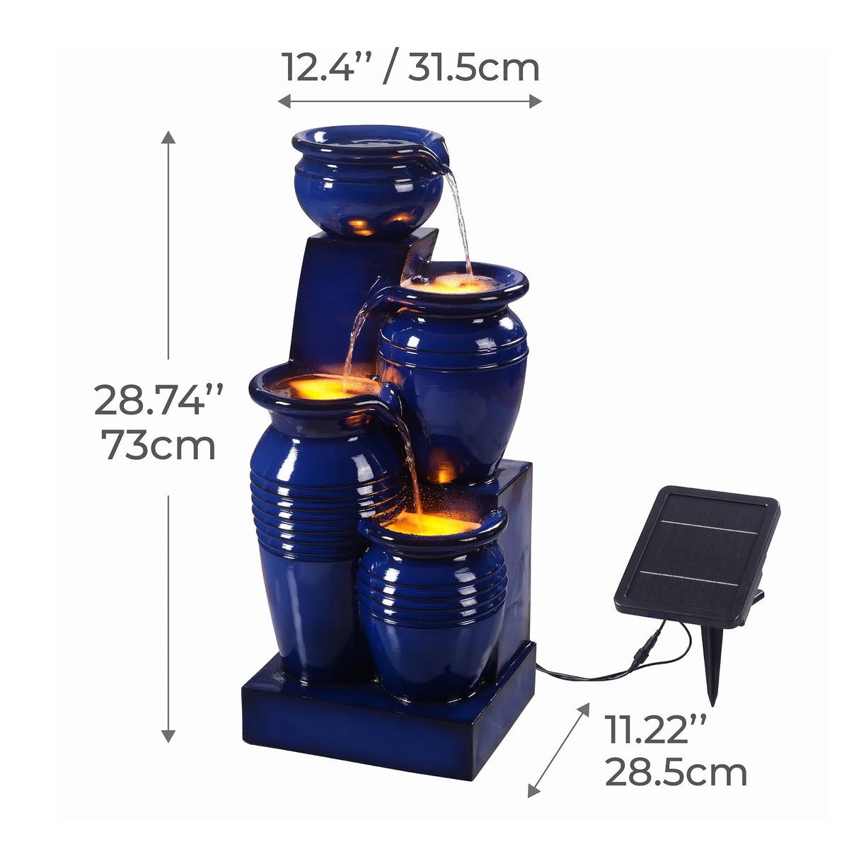 Teamson Home 28.74 in Solar 4-Tier Cascading Bowl Water Fountain With LED Lights - Navy