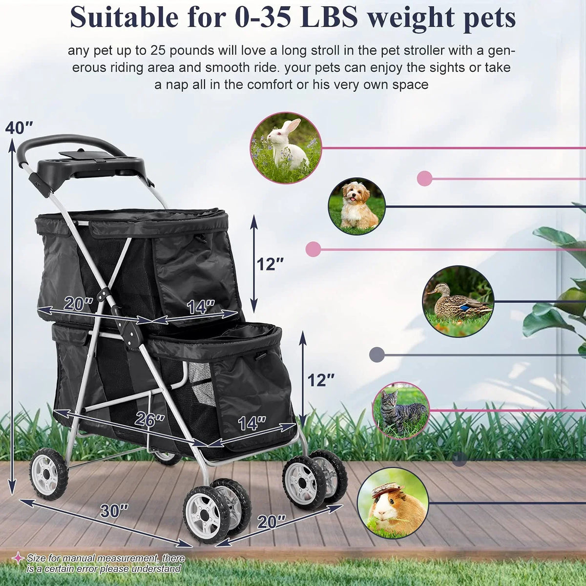 4-Wheel Foldable Pet Stroller With 2 Cages