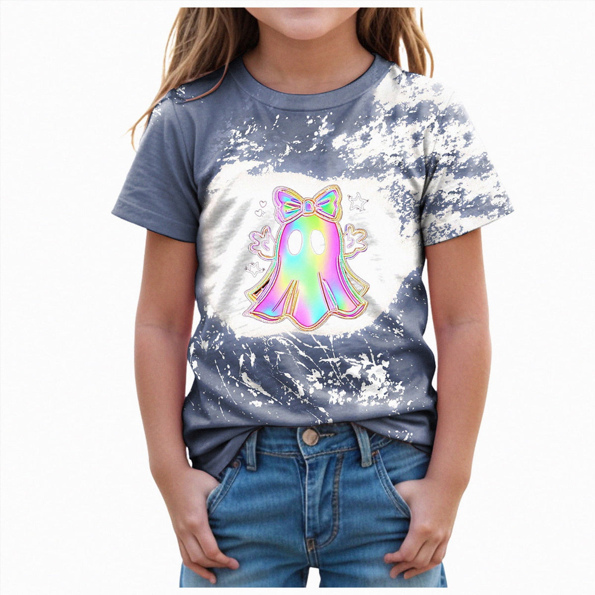 CAUYDY Halloween Ghouls Ghost Retro Girl Kids T-Shirt Graphic Tshirt Little Kids Fall Short Sleeve Tee Tops(Orange, 8-9 Y)