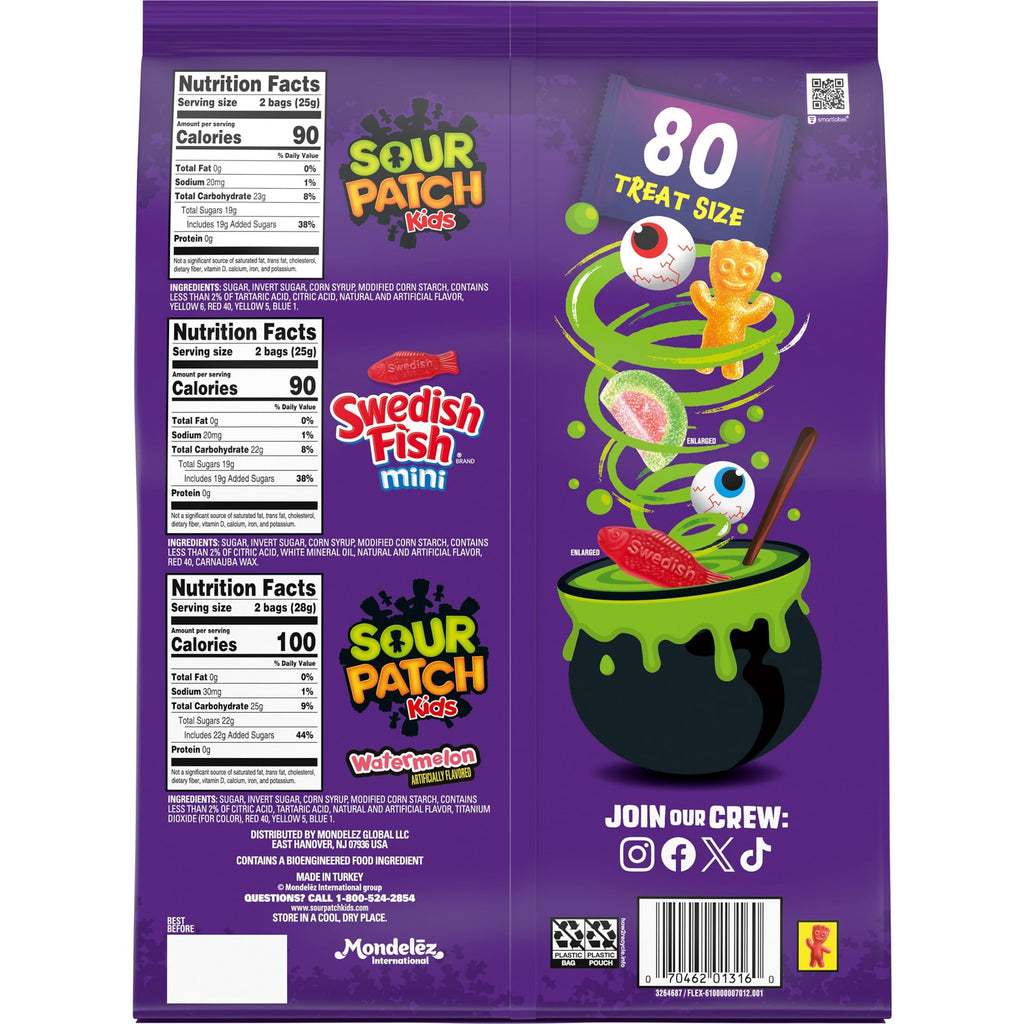 SOUR PATCH KIDS & SWEDISH FISH Mini Soft & Chewy Gummy Halloween Candy Variety Pack, 80 count