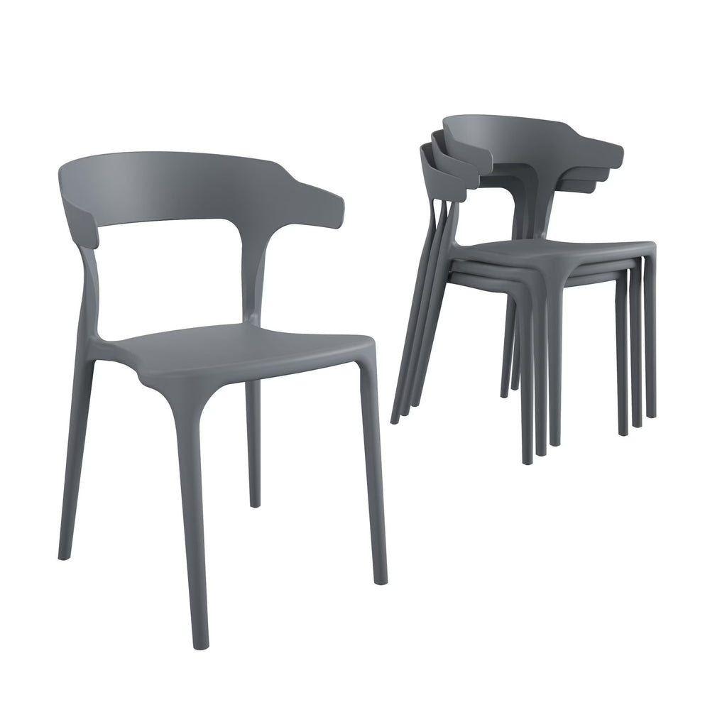 Novogratz Poolside Felix Stacking Dining Chairs, Indoor/Outdoor, 4-Pack, Charcoal