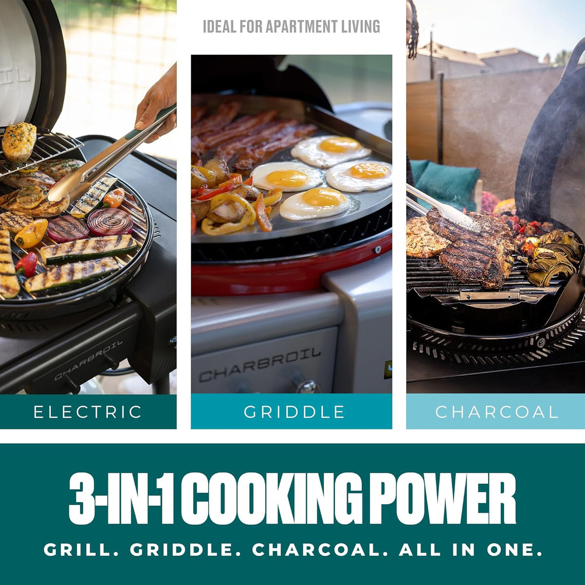 Charbroil 3-in-1 Dual Fuel Electric Grill, Griddle And Charcoal Grill - 25302145