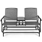 2-Person Outdoor Bench Glider Chair With Center Table, Mesh Fabric, 57 x 28 x 38 in