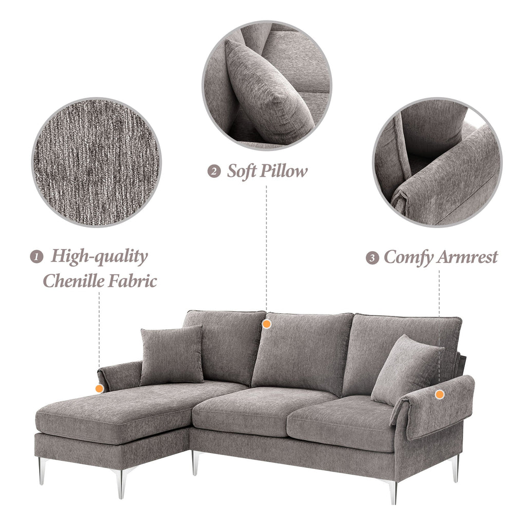 Churanty Convertible L-Shaped Sectional Sofa With Reversible Chaise Lounge, 84 Inch