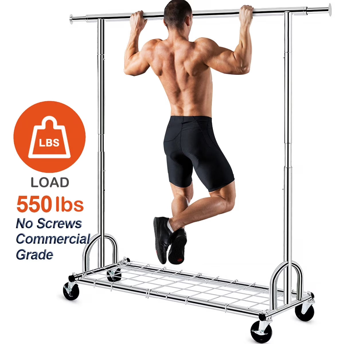 Hokeeper Heavy Duty Garment Rack, 550 lbs, 45.66-70.86 in Adjustable Rail, Silver