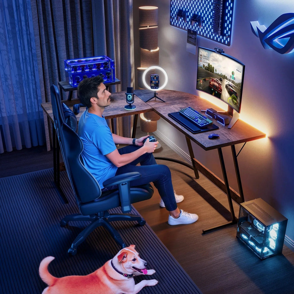 L-Shaped Gaming Computer Corner Desk With Monitor Stand - 220 lbs Capacity