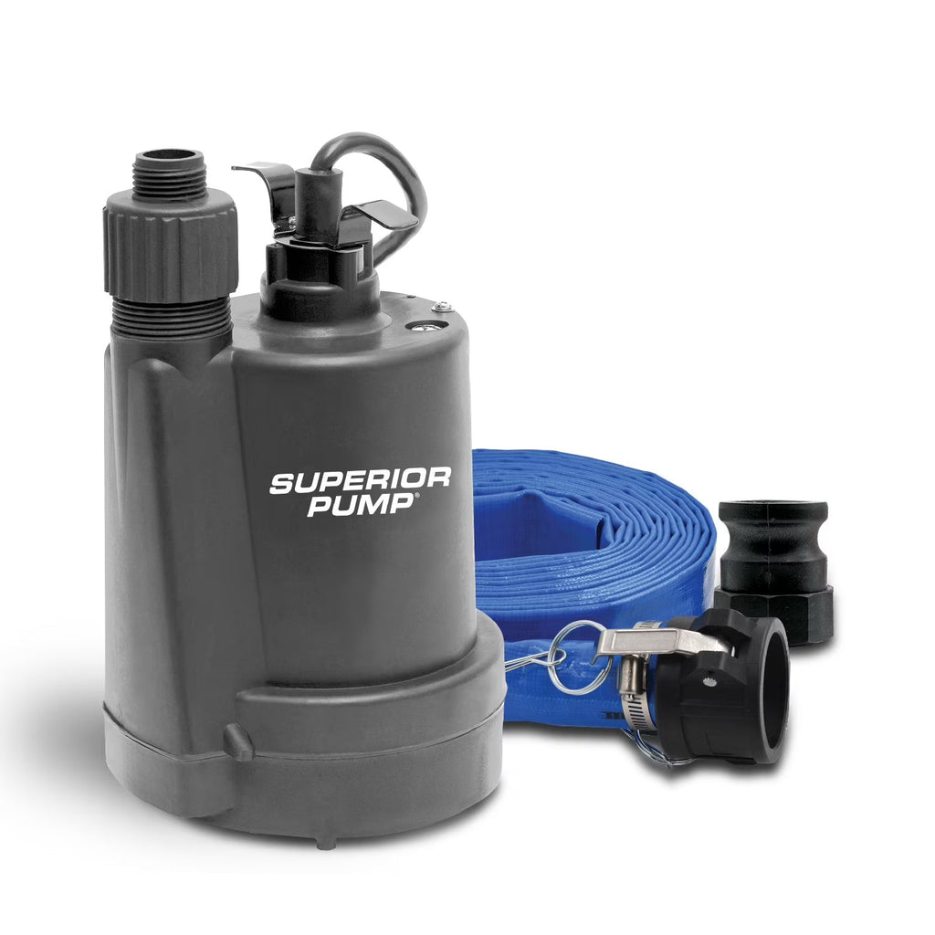 Superior Pump 1/5HP Multi-Use Submersible Utility Pump With 25-Foot Hose Kit - 91027