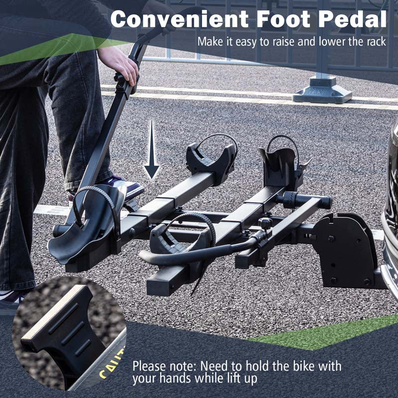 2 Inch Foldable Hitch Mount Bike Rack, 2 Bikes, Platform Carrier - Black