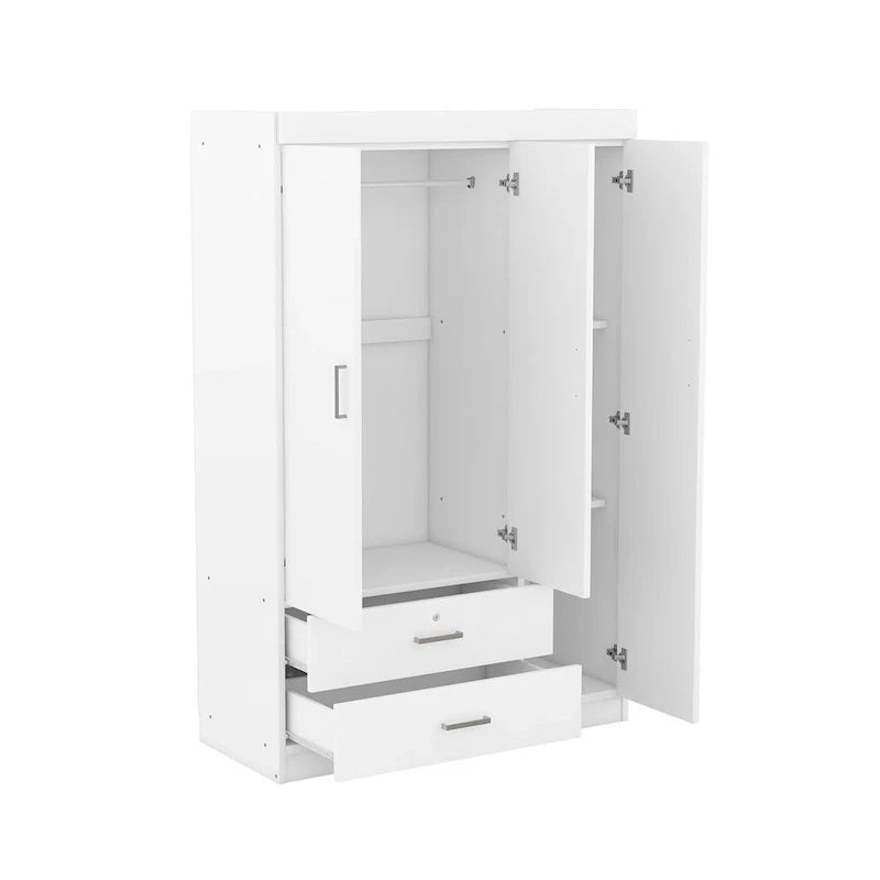 3-Door Wardrobe With 2 Drawers, Shelves And Hanging Rail