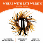 Wheat with Bats Wreath, Yellow and Black, 24", Halloween by Way To Celebrate